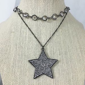 Gunmetal star necklace and crystal choker necklace